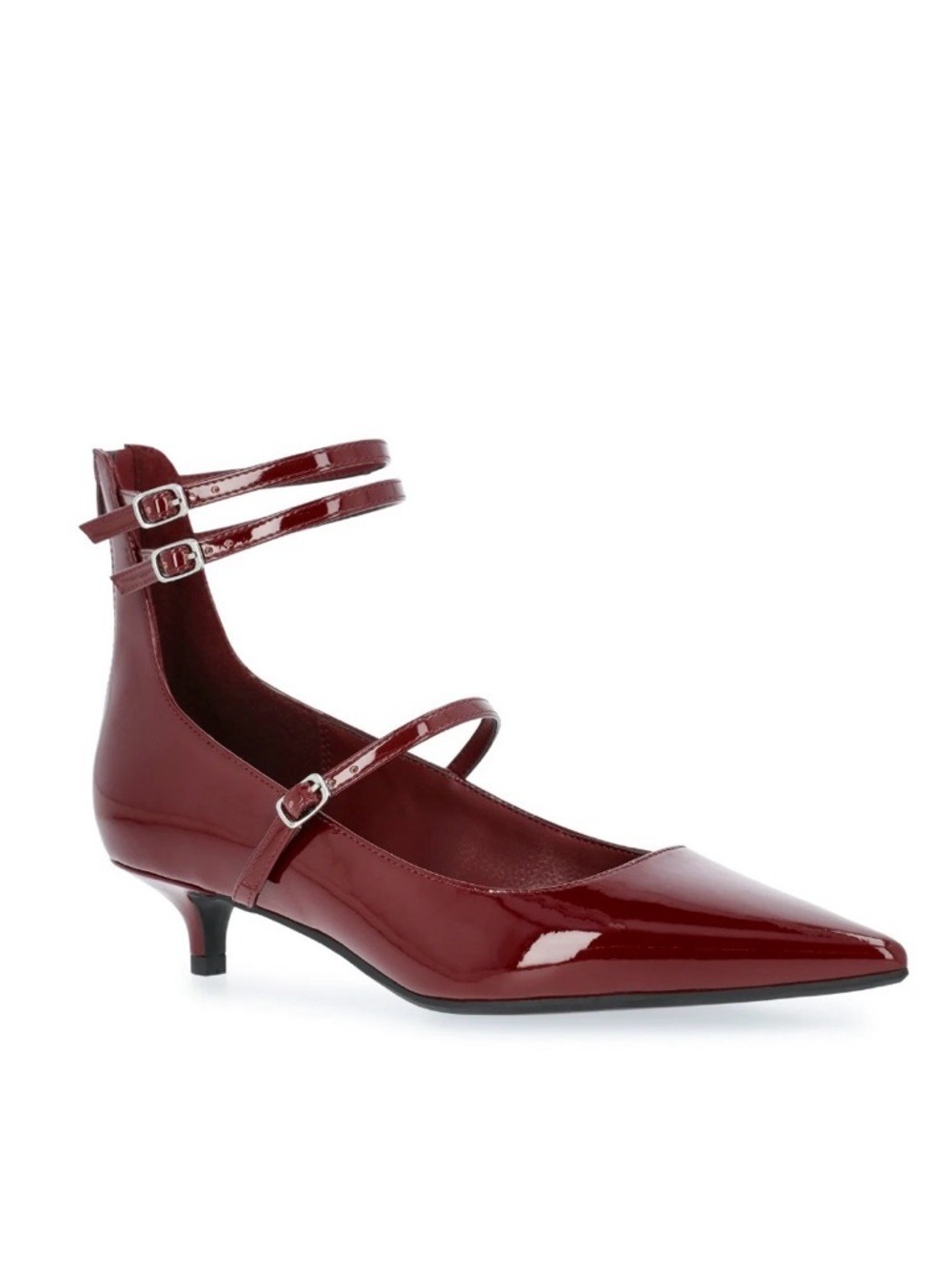 Burgundy Patent Strappy Kitten Heels Wide Width Size 8 NWT